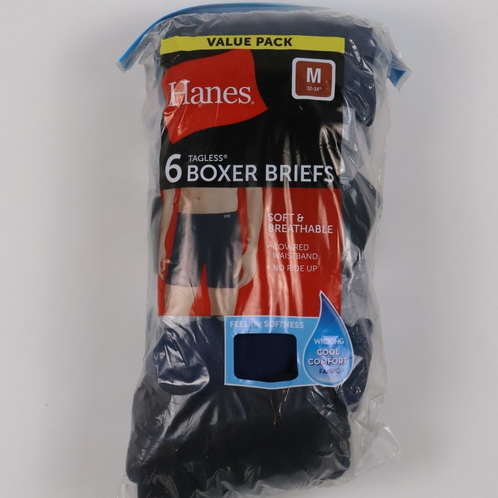 Hanes Boxer Briefs Tagless Cool Comfort Blue Grey 6 Pack Medium NWT